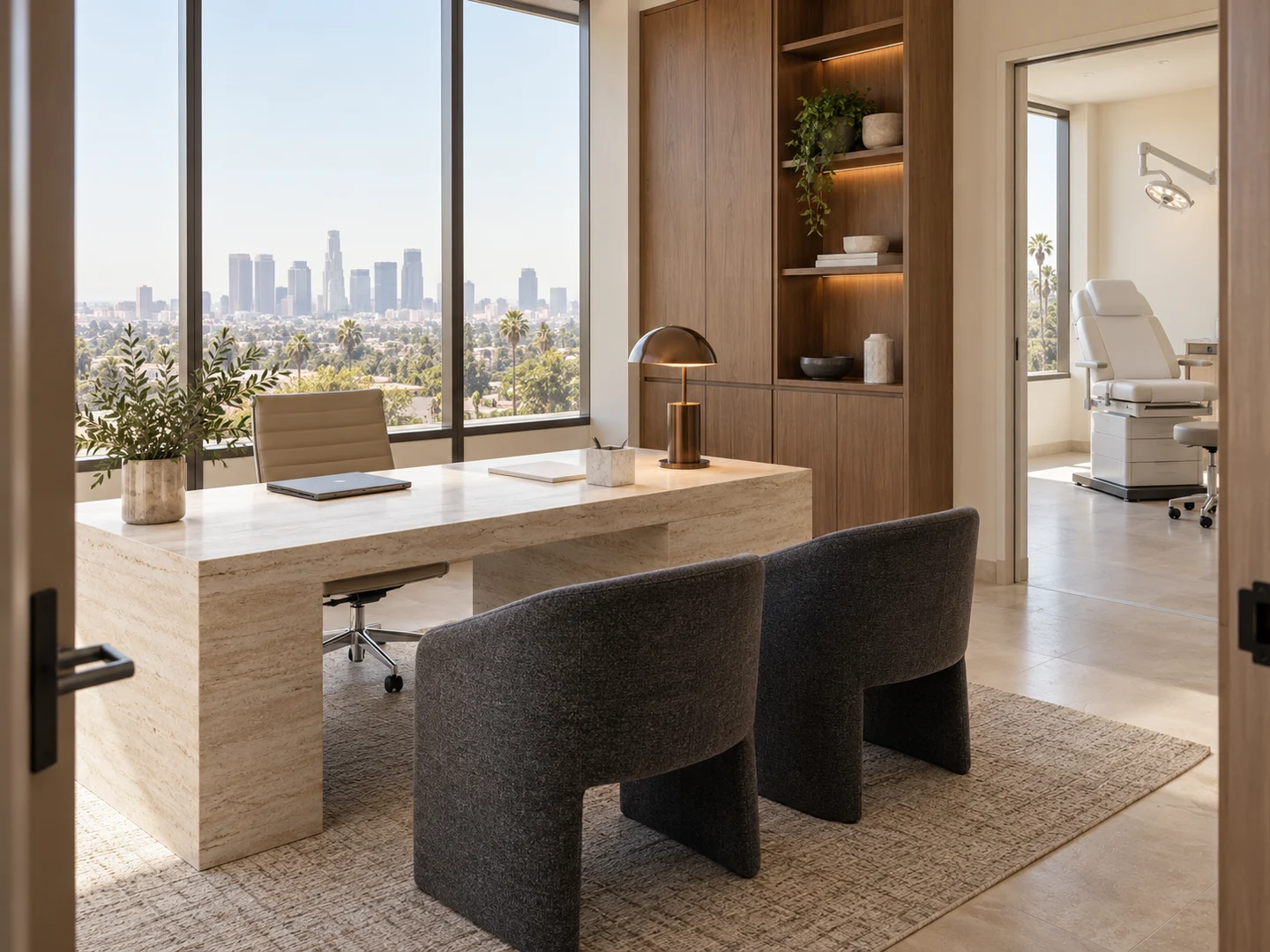 An illustrative Maison consultation room with quiet ivory and oak finishes