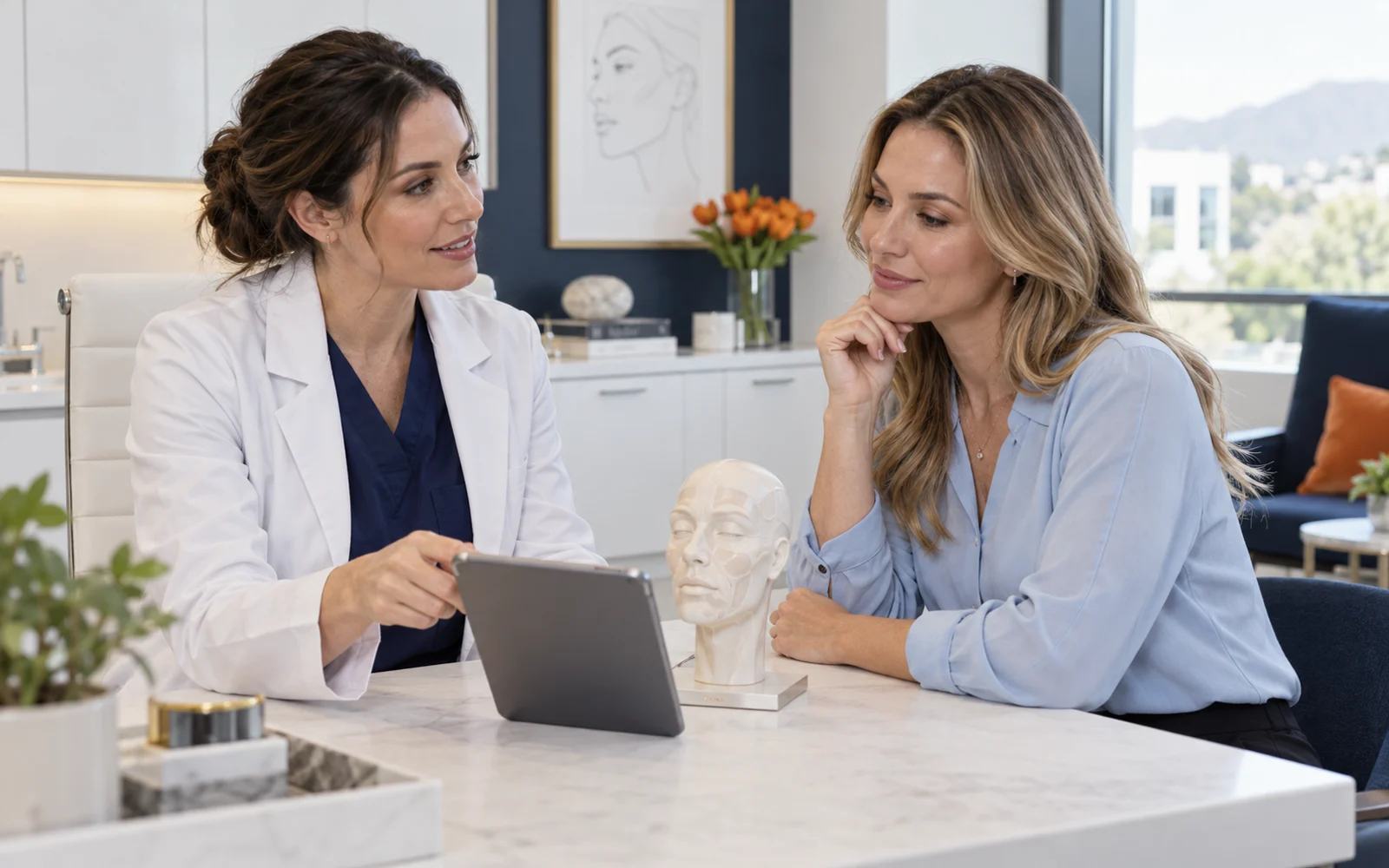 Illustrative consultation in a bright contemporary medical office