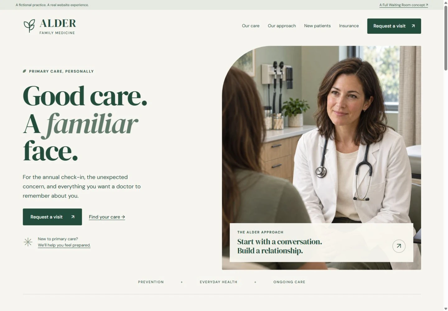 Alder Family Medicine website design on desktop