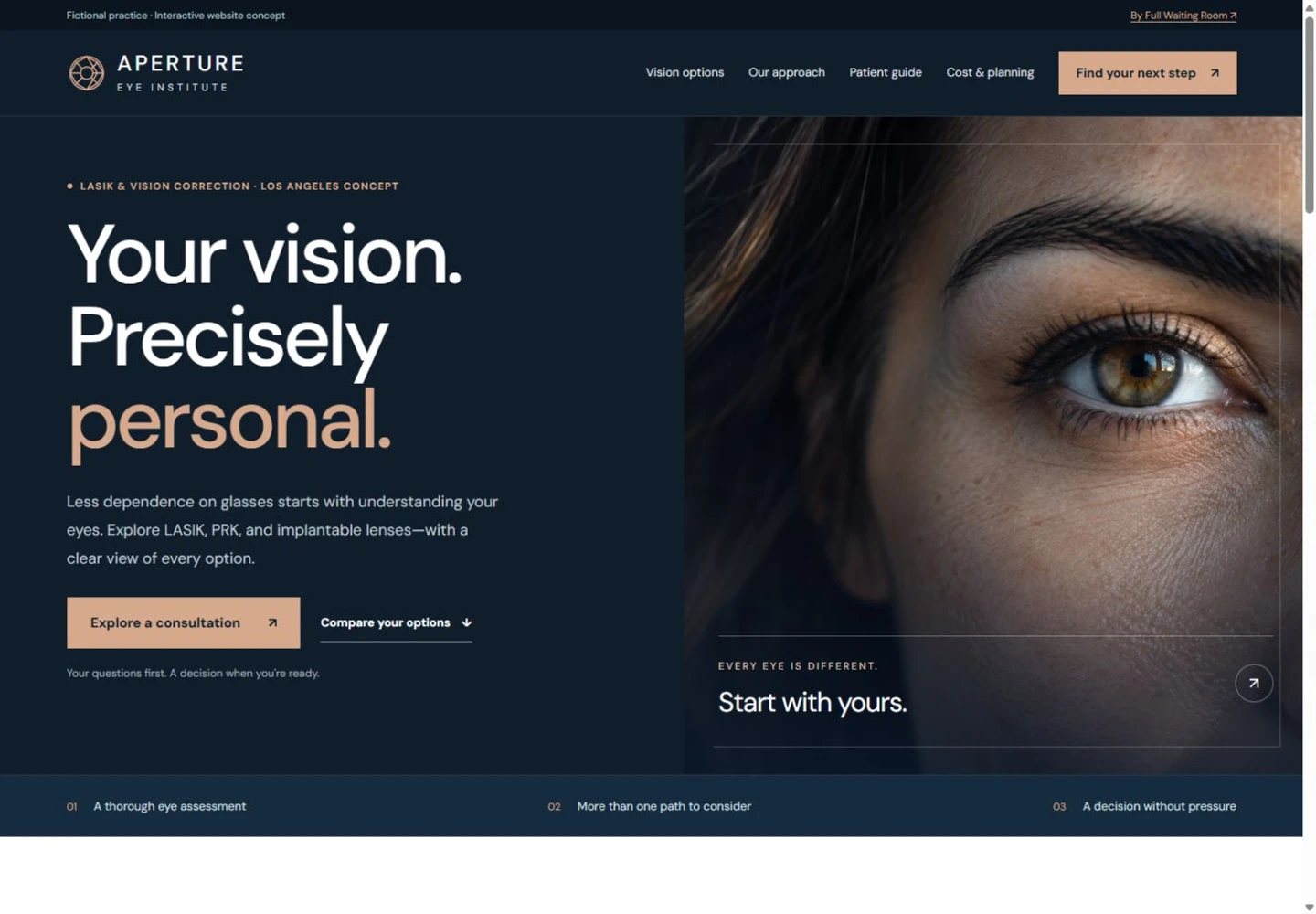 APERTURE Eye Institute website design on desktop