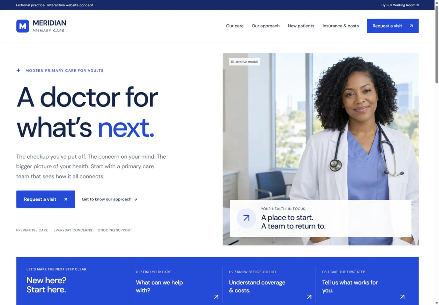 Meridian Primary Care website design on desktop