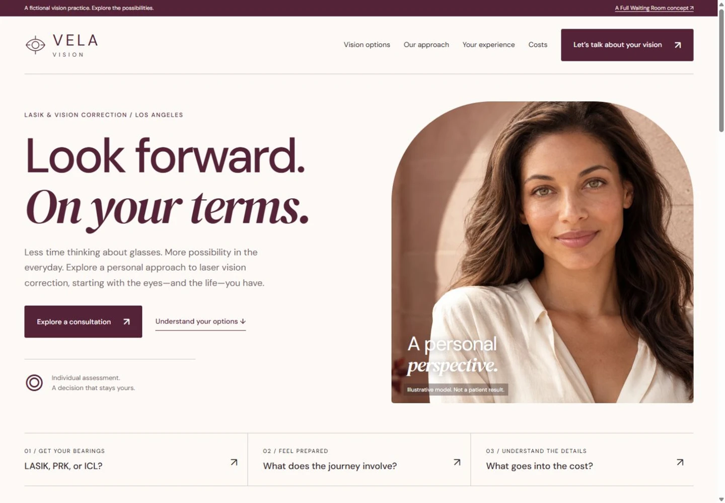 VELA Vision website design on desktop